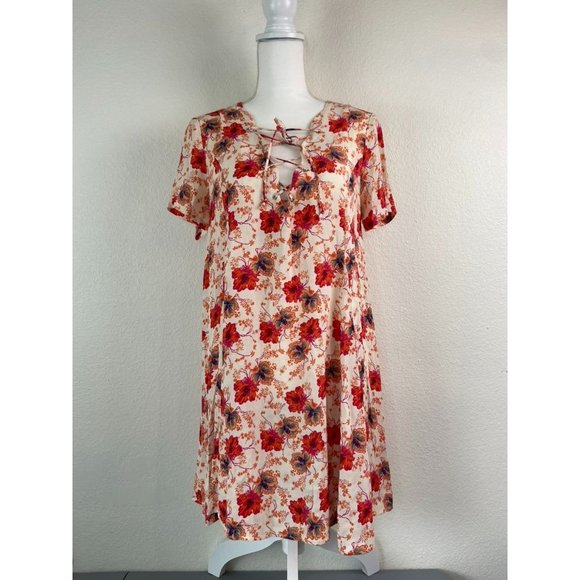 ASTR the label women's small floral hibiscus print lace up‎ mini swing dress - Picture 1 of 8
